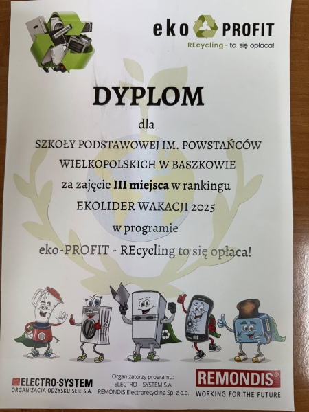 Podziękowanie za udział w zbiórce elektrośmieci
